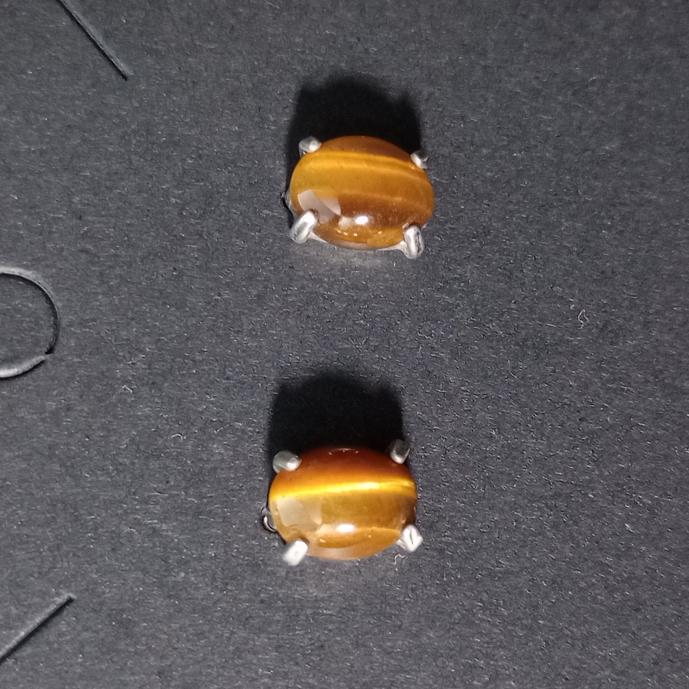 Sterling Silver Tiger's Eye Stud Earrings - Picture 2 of 12
